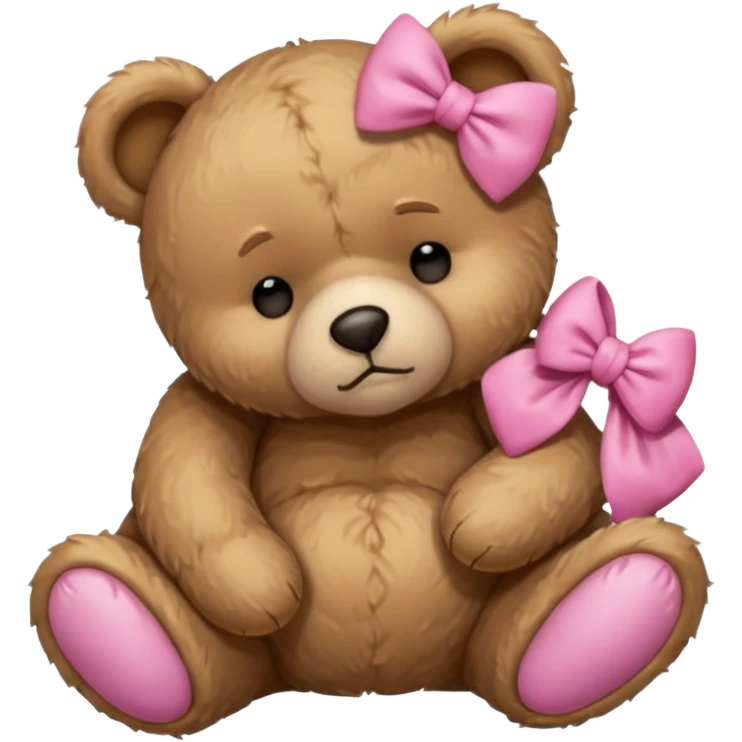 Sad Sleeping teddy bear wearing pink bow emoji
