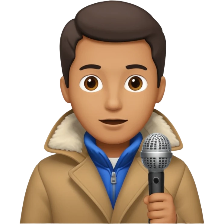 man with winter clothes holding microphone emoji