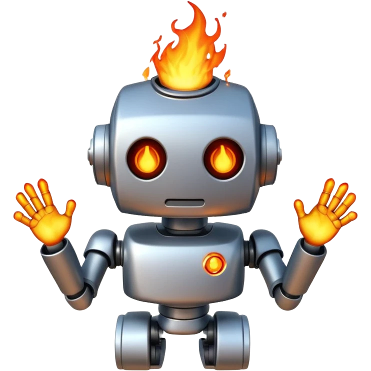 robot with its head on fire emoji