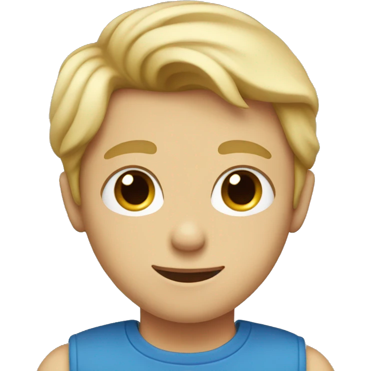 A blonde boy with a blue shirt and heart eyes emoji