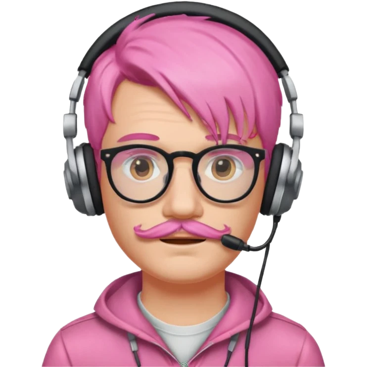 just headphone and spectacles, mustached pink hair guy, no microphone emoji