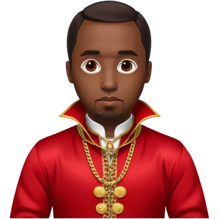 P.Diddy with dark brown hair, red outfit emoji