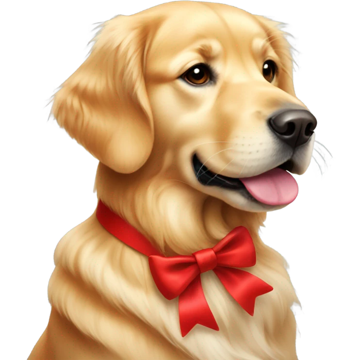 Golden retriever with red bow emoji
