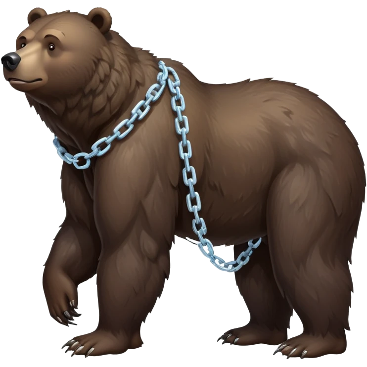 Full-body shot of realistic dark brown bear on all four legs, showing complete bear from head to tail, stern expression, ice chain collar emoji