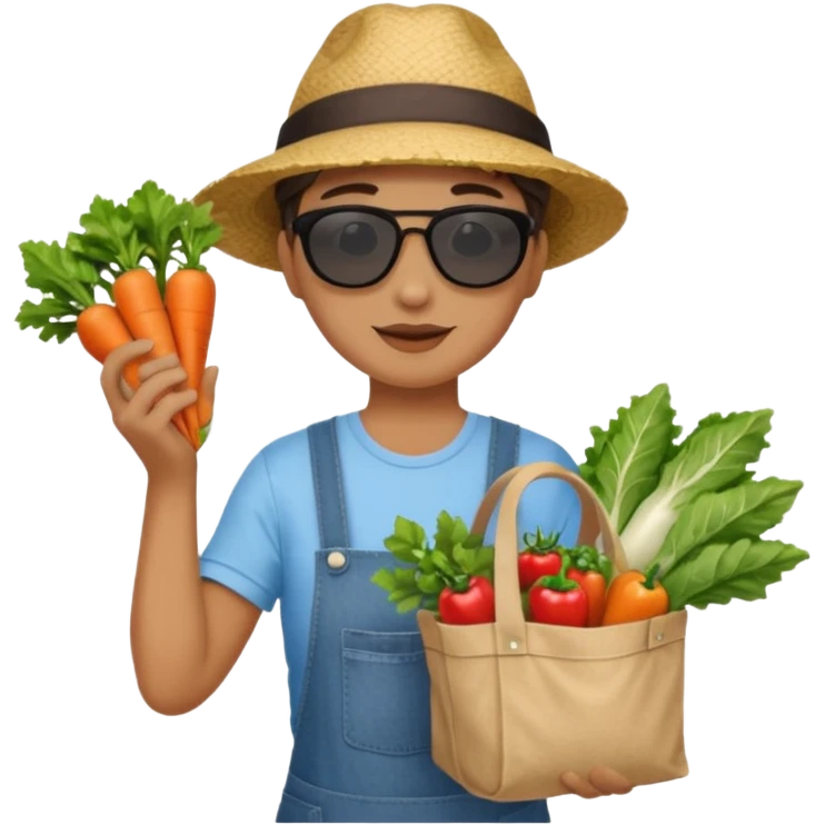 Shopper with veggie tote,Farmers’ Market emoji