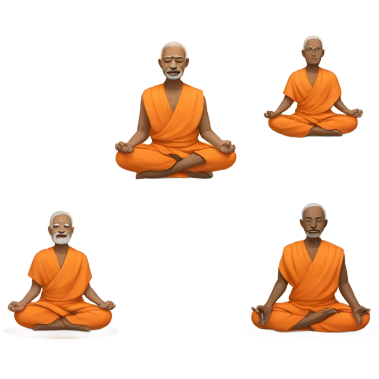 an old yogi with a peaceful and meditative expression. The character should be wearing an orange robe, symbolizing traditional yogic attire. The yogi can be sitting in a lotus position emoji