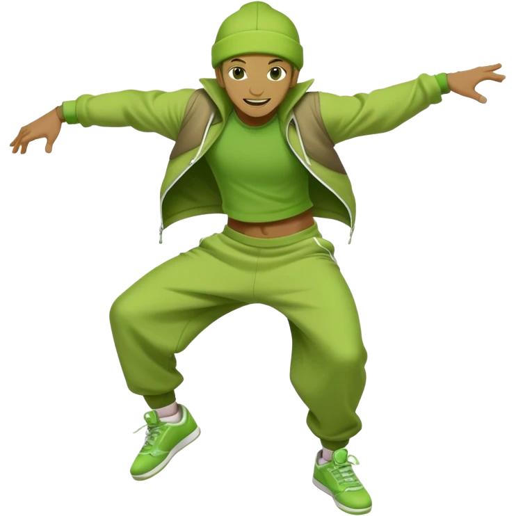 green breakdancer in dynamic pose emoji