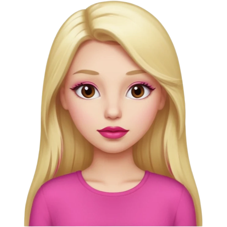a girl with long eyelashes a pink outfit, long blonde hair, and big lips with red lipstick emoji