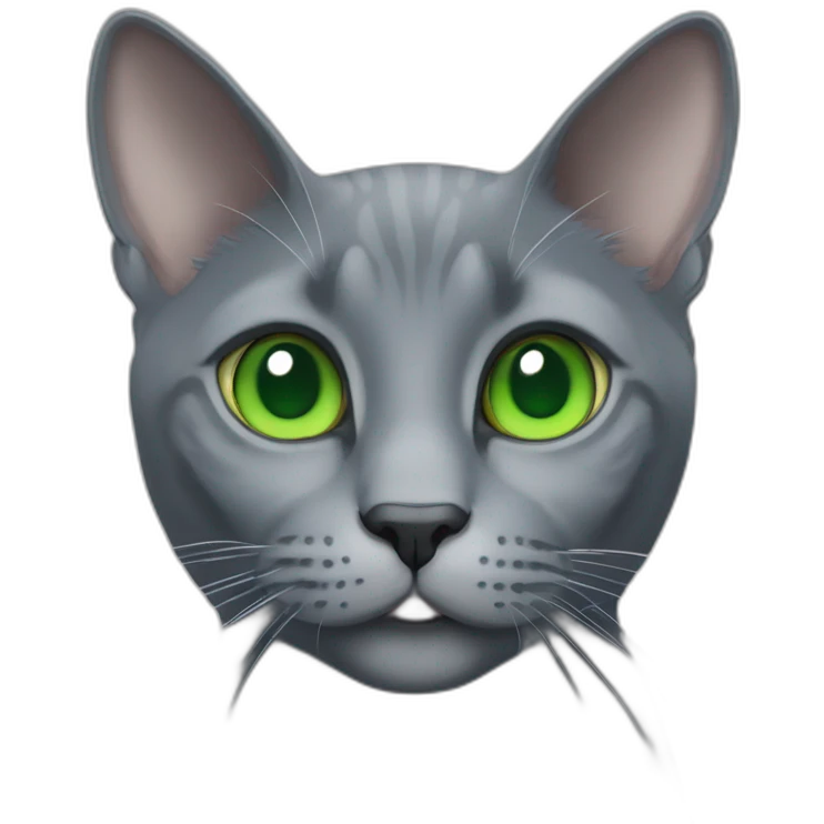 grey russian blue cat with green eyes with big pupils and smiling emoji