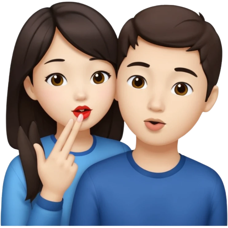 Asian girl blowing kiss to brunette boy  emoji
