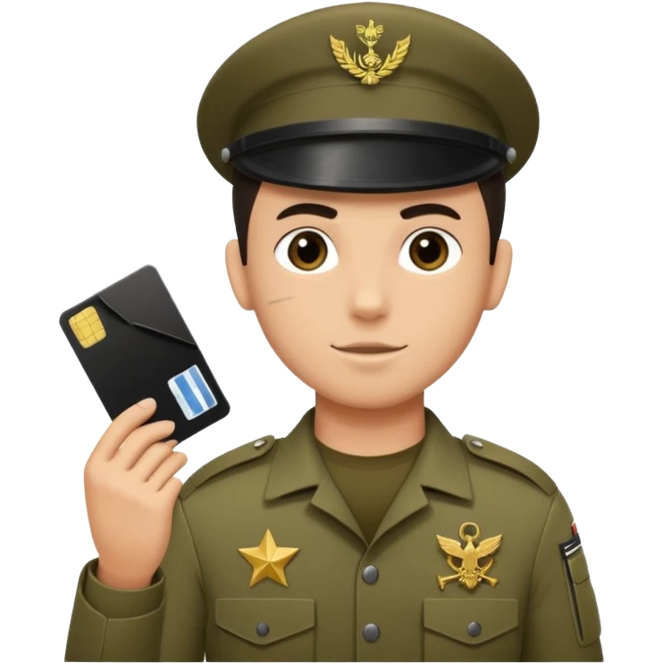 Floating black Scissors cutting in half an idf soldier ID card with a little chip in 2 parts .hyper realistic emoji