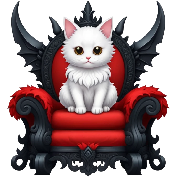 Tiny kitty sitting on a very large devil throne emoji