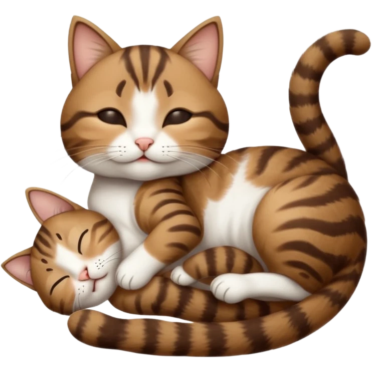 dark brown tabby and white small cat in funny positions upside down with eyes closed emoji