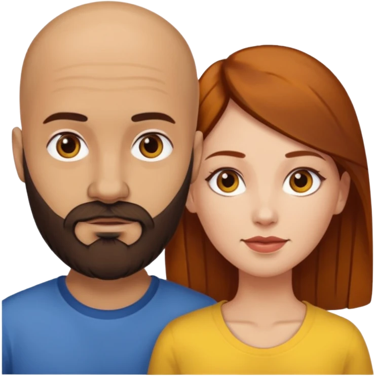 Couple. A bald man with dark brown beard and a woman with white skin and dark-yellow-auburn-brown hair. Different skincolor. emoji