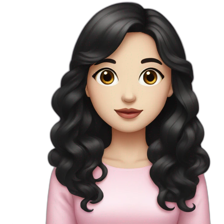 Beautiful young woman,Black hair,long hair,White skin,oval face,big eyes,Blackeyes,Pink lips,Chinese emoji
