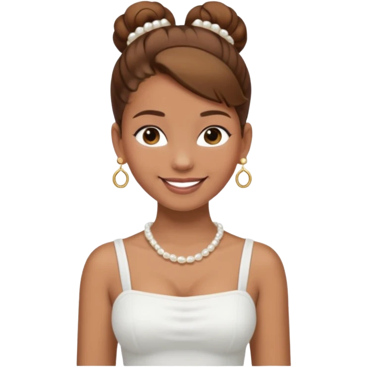 Full body Light brown skin girl, brown hair in bun, smiling, white tube top, pearl earrings emoji