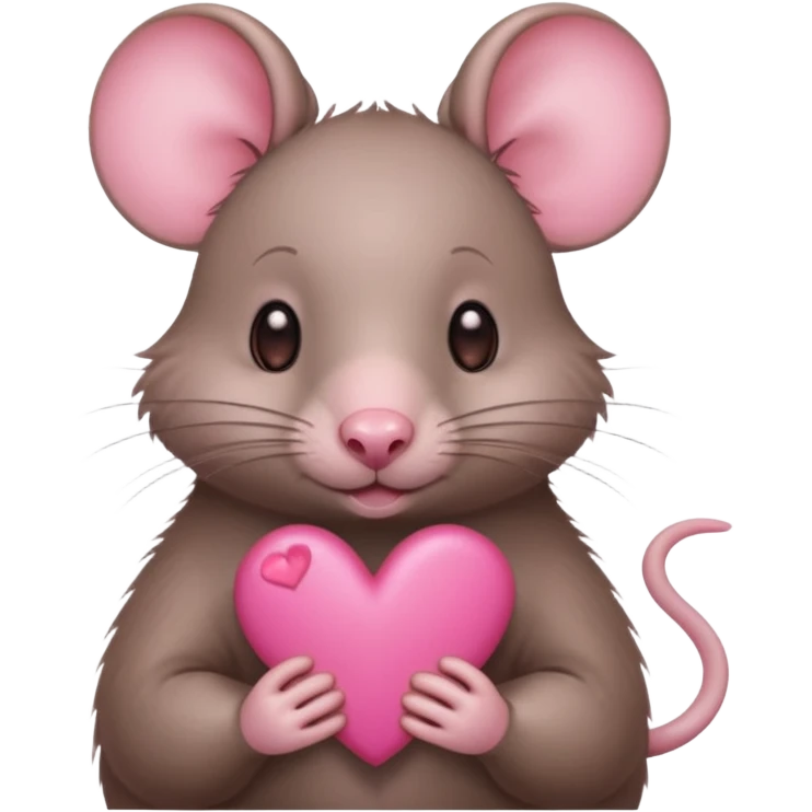 A cute rat holds a heart in her hands and small pink hearts around it  emoji