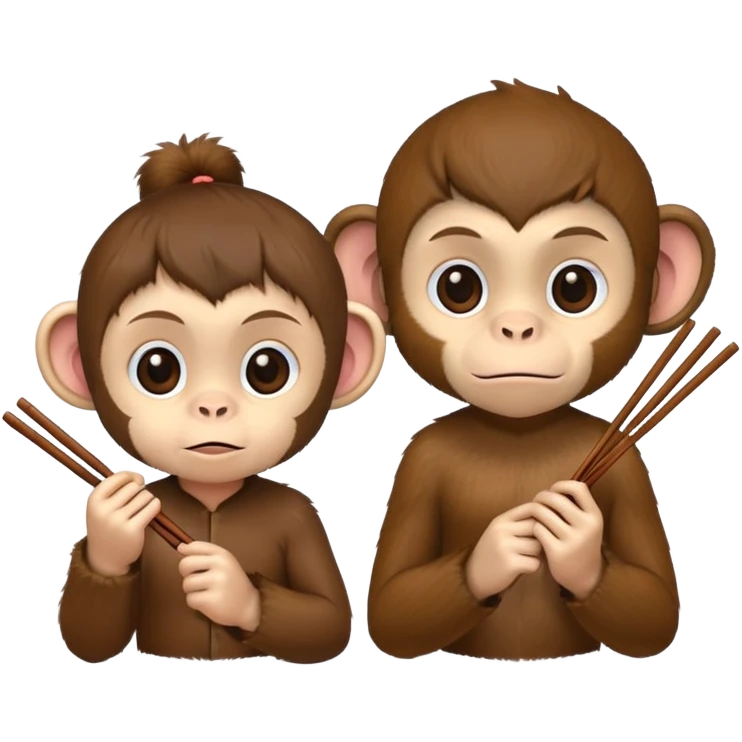 Girl monkey and boy monkey holding chopsticks emoji
