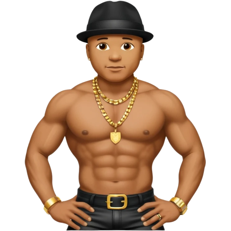 LL Cool J shirtless with necklace and black leather pants emoji