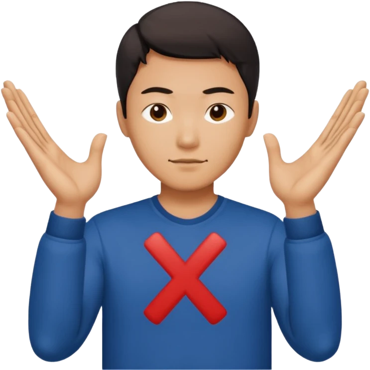 엑스자 표시를 하고 있는 캐쥬얼한 30대 남자로 만들어줘 동양인 emoji