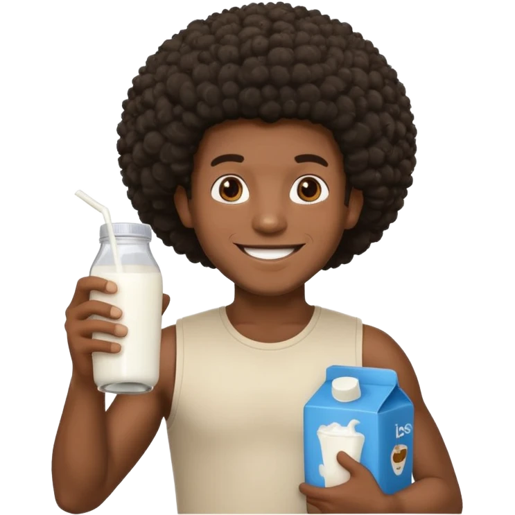 Make a black guy with Afro getting milk from store emoji