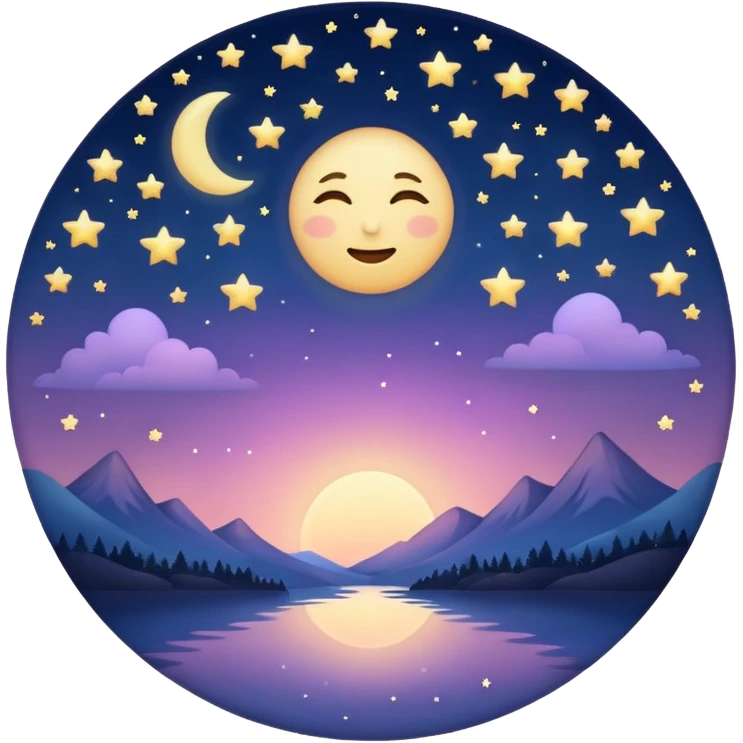 "Design a calming circle emoji for evening reflection. Soft moonlight, gentle stars, peaceful twilight sky, or spiritual symbols. No people - emphasize tranquil colors, night sky elements, and serene spiritual imagery." emoji
