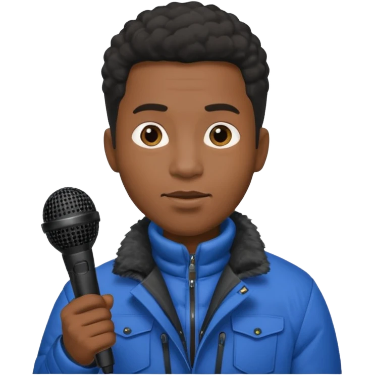 black man with winter clothes holding microphone emoji