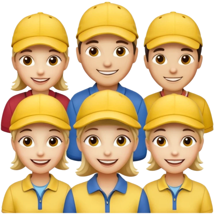 16 blokes on a golf trip wearing yellow golf caps emoji