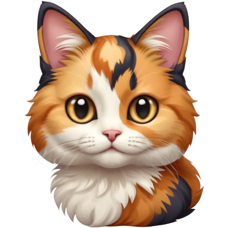 A high-resolution photo-realistic digital illustration of a calico cat kitten emoji