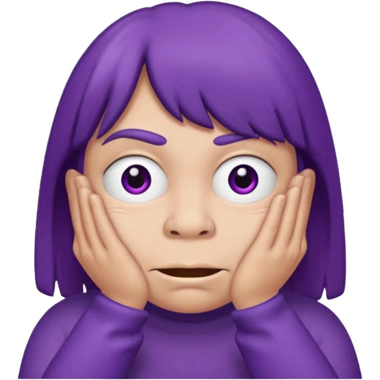 Grimace , half frown with a side eye and hands clasped together emoji