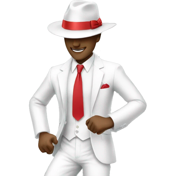 Man dancing samba wearing a panama hat and white suit with a red tie emoji