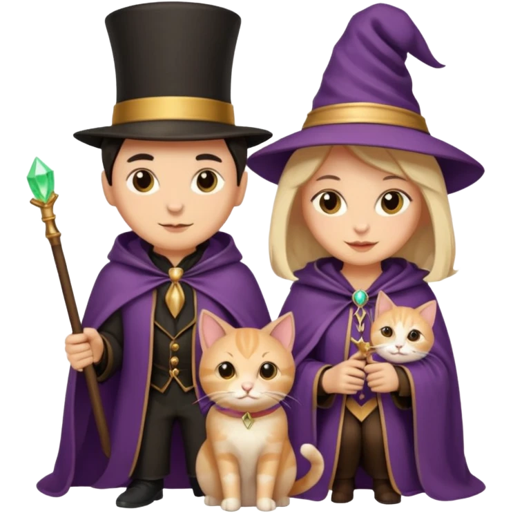 magician couple and their pet cat emoji