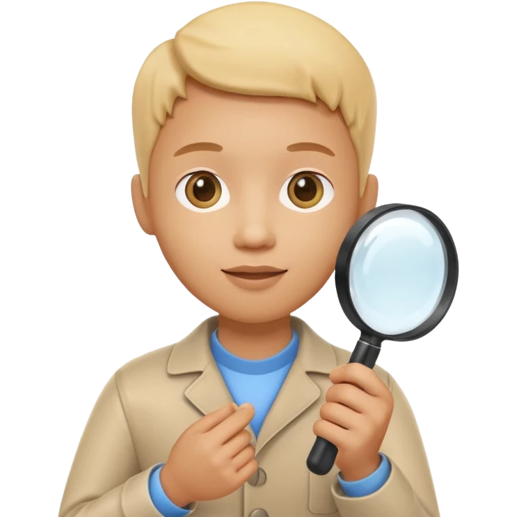 3D icon of a person holding a magnifying glass, symbolizing exploration and discovery, food app context, single object, modern and clean style, soft lighting, isolated, no background
 emoji