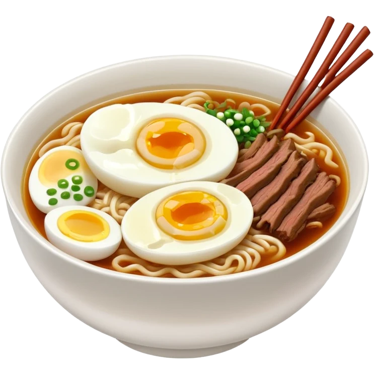 Ramen with shredded beef and chives and egg  emoji