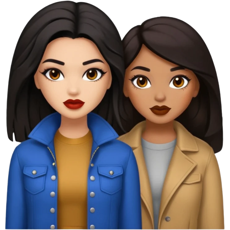 Boujy baddie best friends, trendy heavy makeup both dark hair one light skinned and one caramel skin  emoji