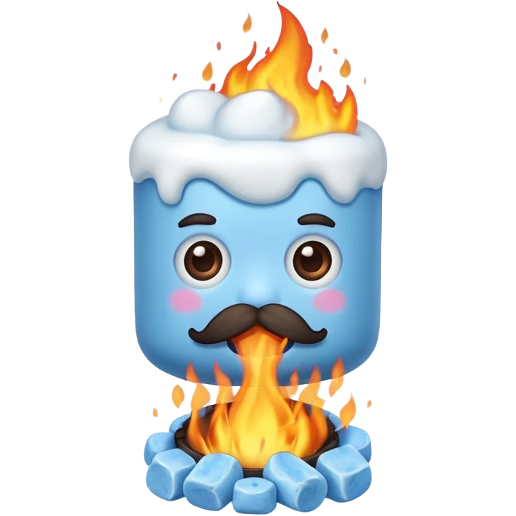 blue marshmallow on fire, surprised with mustache, just marshmallow emoji