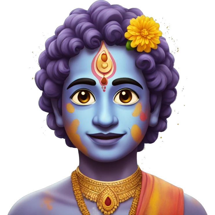 Krishna in holi with gulal on his face emoji