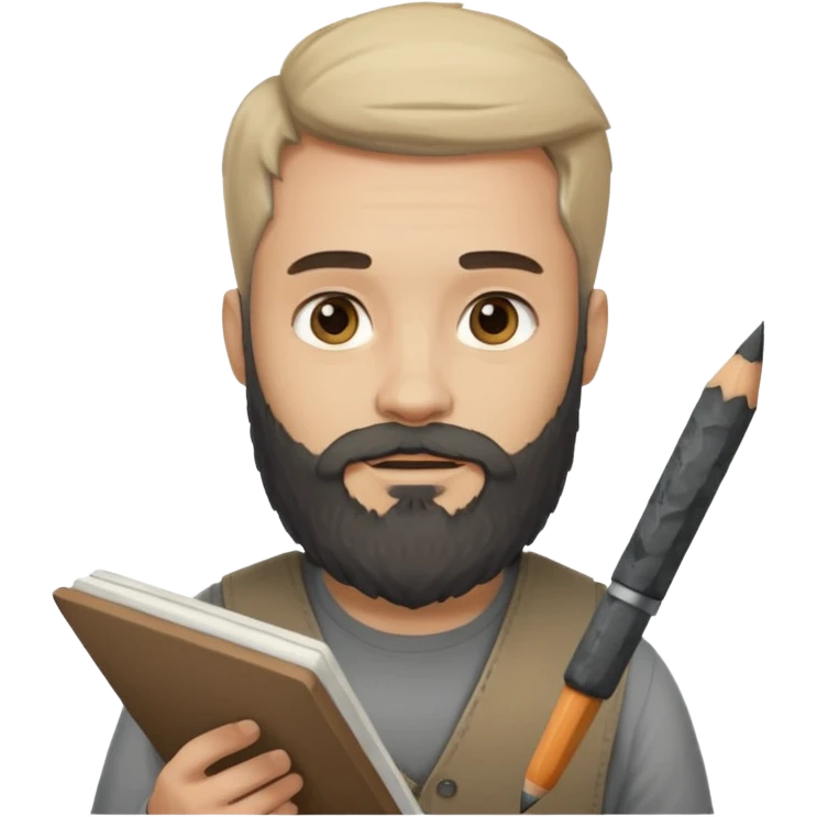 Bearded man with charcoal + sketchbook emoji