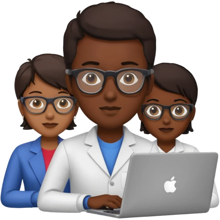 technologist using laptop coding with 2 other technologist emoji