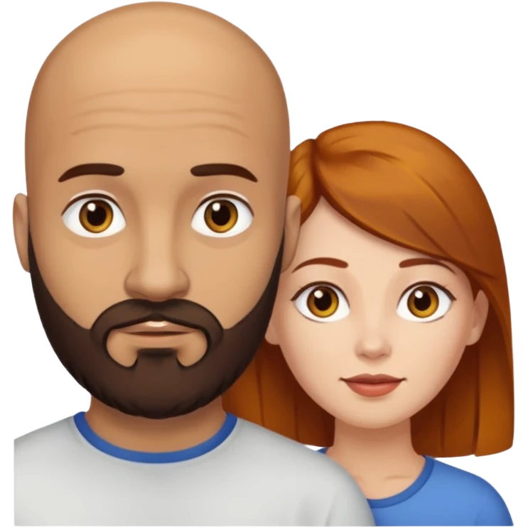Couple. A bald man with dark brown beard and a woman with white skin and dark-yellow-auburn-brown hair. Different skincolor. emoji