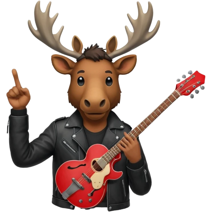 A man with a moose head in alaska pointing a red guitar directly up in the air. Make the graphics gritty and realistic like the moose man is a villian in a high budget batman movie. It needs to be 100 times more dark themed and realistic. Like your batman characters  emoji