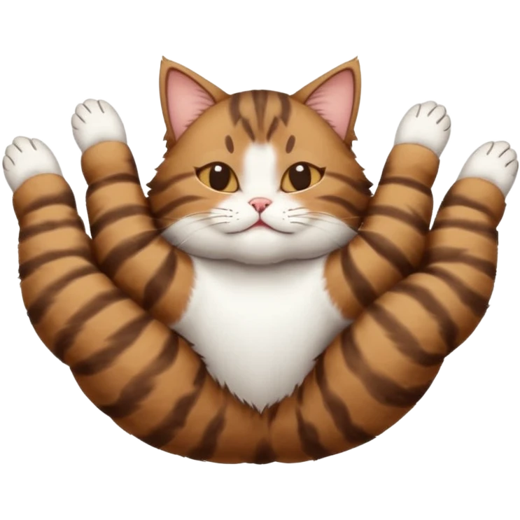 dark brown tabby and white cat in funny positions upside down with eyes closed emoji