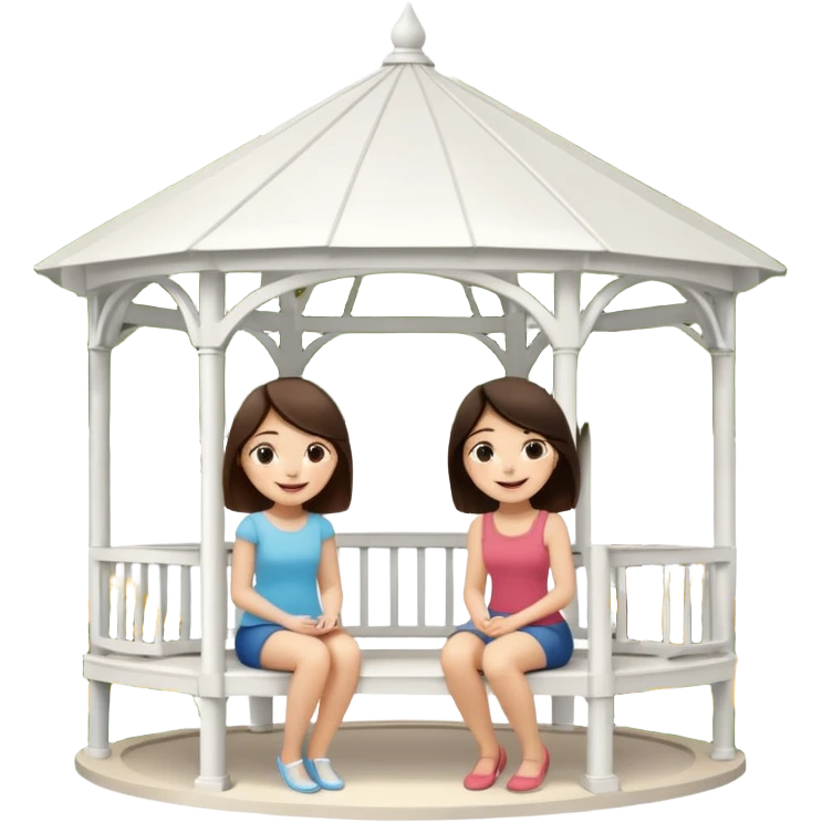 Two small brunette women sitting under a large white gazebo emoji