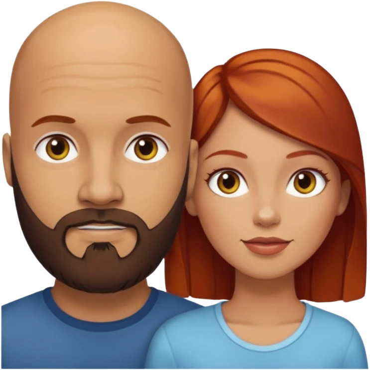 Couple. A bald man with dark brown beard and a girl with light skin. She is a redhead and has dark yellow brown auburn hair. Different skincolor. She has very light skin. emoji