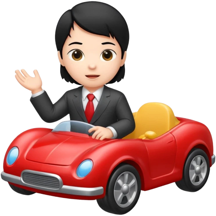 black haired baby playing car toy, wear suit emoji