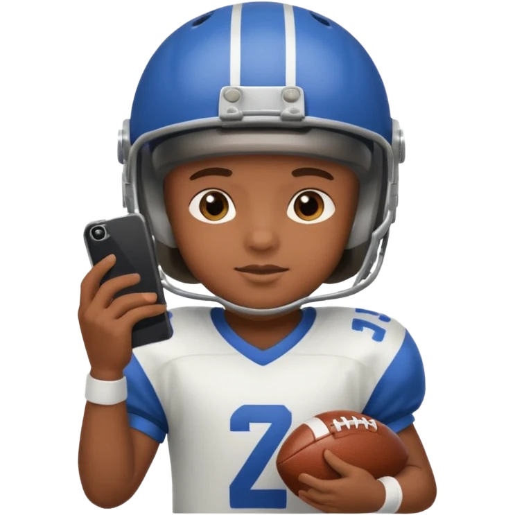 A child is holding a phone and playing football at the same time. emoji