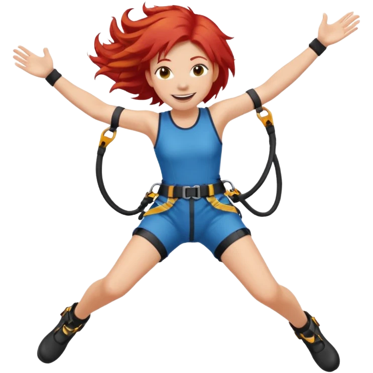 bungee jumping face only with hair flying red hair emoji