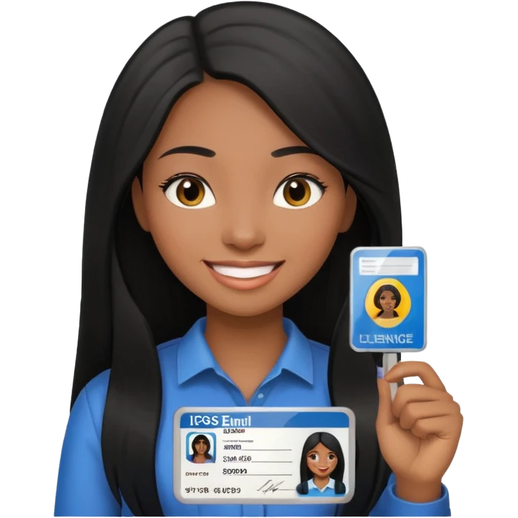 long hair black girl holding a driver license emoji