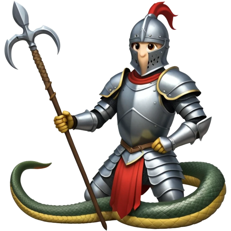knight kills a snake with a spear. emoji