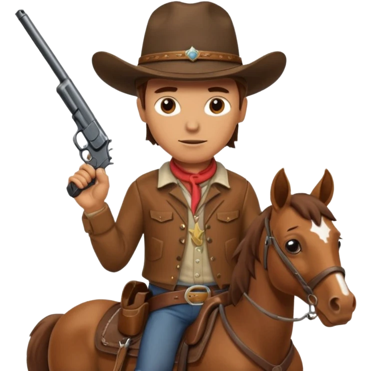 A cowboy that is holding a gun and and having a horse inside emoji